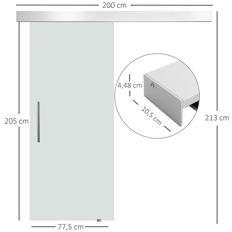 Porta de Correr traslúcido de Vidro Sem Obra - Vidro com 8 mm de Espessura - 205 x 77,5 cm