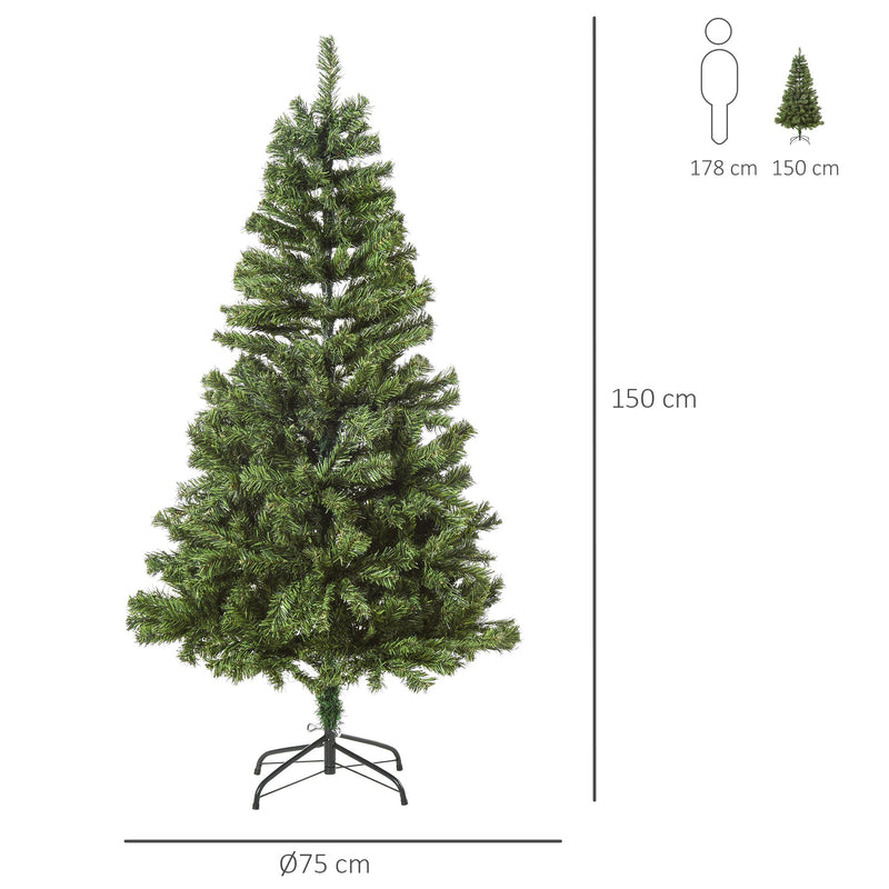 HOMCM Árvore de Natal artificial com 490 ramos 170 luzes LED Estrutura articulada com base dobrável de metal para interior F75x150 cm Verde