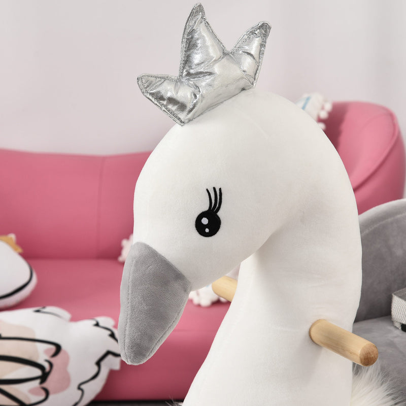 Cavalo de balanço para bebê acima de 18 meses em forma de cisne com som 60x33x59 branco e cinza