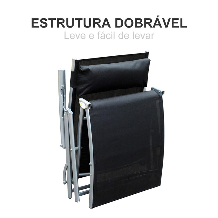 Espreguiçadeira Dobrável Encosto Ajustável para 7 Níveis com Travesseiro Resistente ao Textilene 137x63,5x100,5 cm Aço