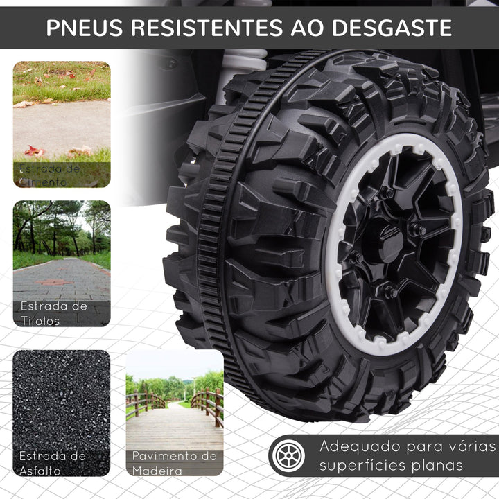 Quadriciclo Elétrico para Crianças de 3-5 Anos Veículo Eléctrico a Bateria 12V com 2 Motores Farol Música Velocidade Ajustável Avançar e Retroceder 83x53x55,5cm Branco