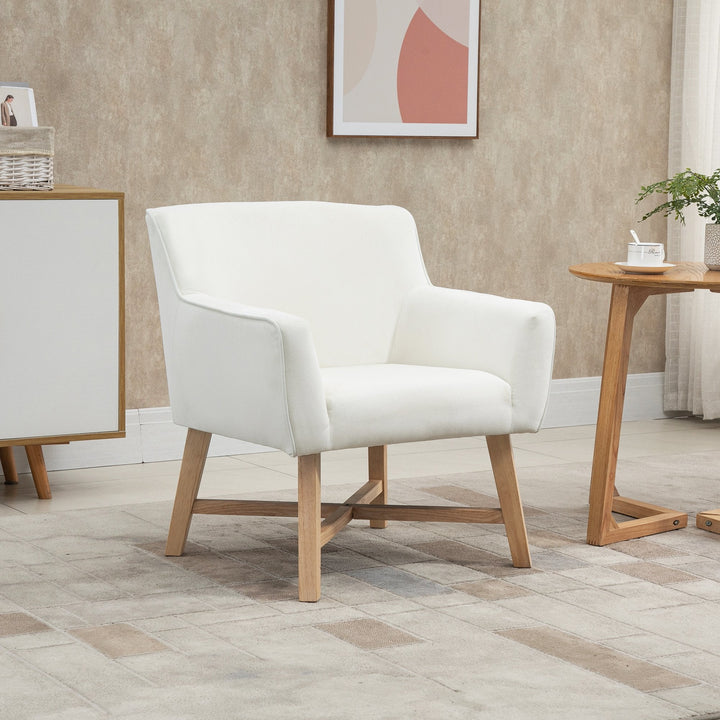 Poltrona de Sala de Estar Estofada em Veludo Poltrona Relax Moderna com Apoio para os Braços Acolchoados Pés de Madeira e Base Cruzada para Dormitório 67x65x74cm Branco Creme
