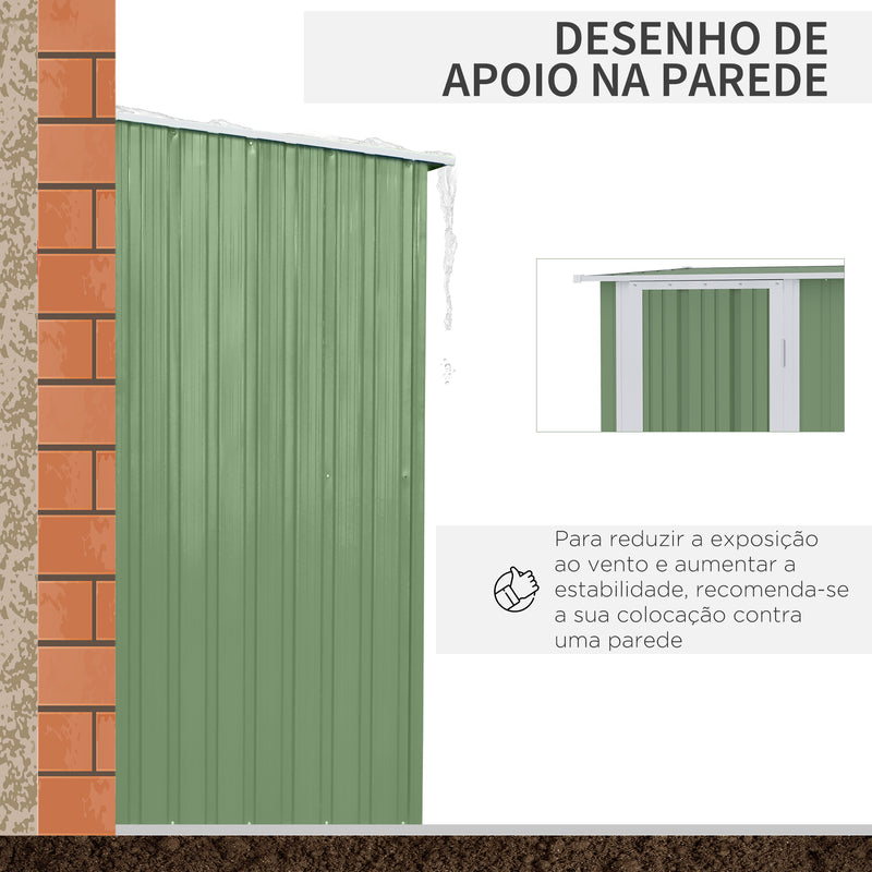 Abrigo de Jardim 1,07? 142x84x189 cm Abrigo de Armazenamento Galvanizado Abrigo de Ferramentas com Teto Inclinado e Porta para Varanda Exterior Verde Claro