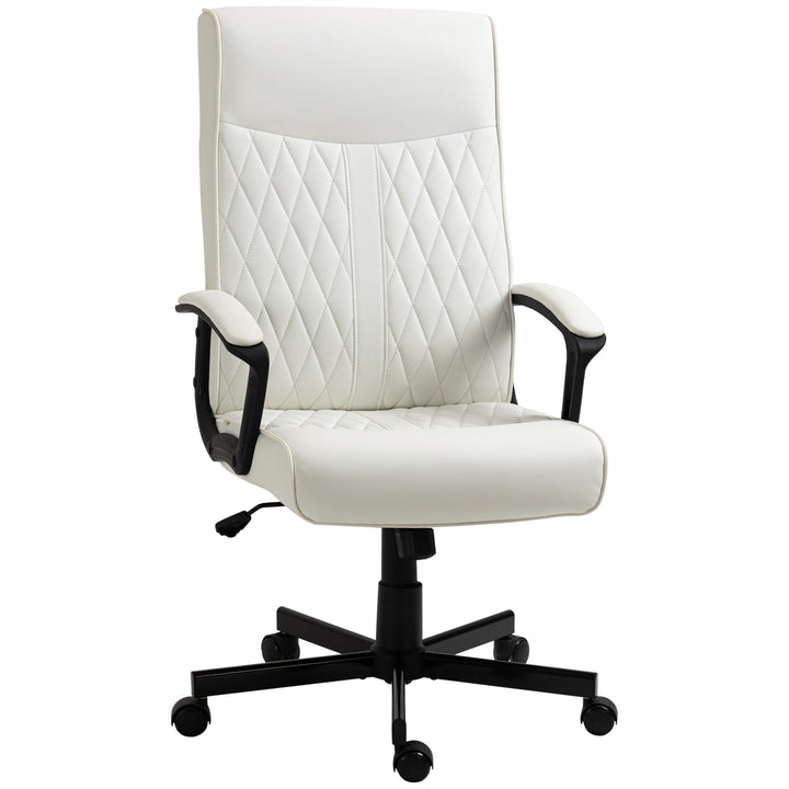 Cadeira de Escritório Giratória 360° Cadeira de Escritório com Encosto Alto Altura Ajustável e Função de Inclinação para Escritório Carga 120kg 65x65x102-112,5cm Creme