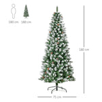 Árvore de Natal Artificial Ø75x180cm com 630 Ramas e 37 Pinhas Folhas de PVC Base Dobrável e Suporte Metálico Decoração de Natal para Interiores Verde