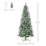 Árvore de Natal Artificial Ø75x180cm com 630 Ramas e 37 Pinhas Folhas de PVC Base Dobrável e Suporte Metálico Decoração de Natal para Interiores Verde