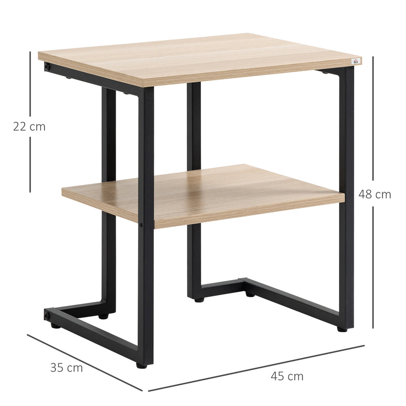 Mesa Auxiliar de 2 Níveis Mesa Auxiliar para Sala de Estar Dormitório Estúdio Escritório Estilo Moderno 45x35x48cm Madeira e Preto