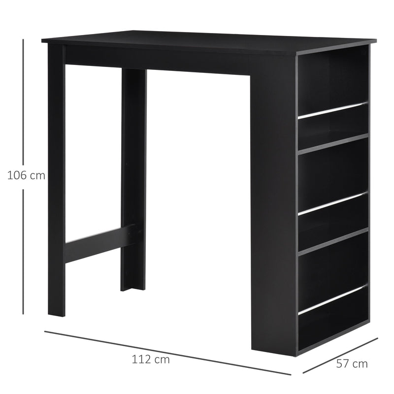 Mesa de Bar de Bistrô com 3 Prateleiras com Suporte Estilo Moderno para Cozinha Sala de Jantar Sala de Estar Estrutura de Melamina 112x57x106cm Preto