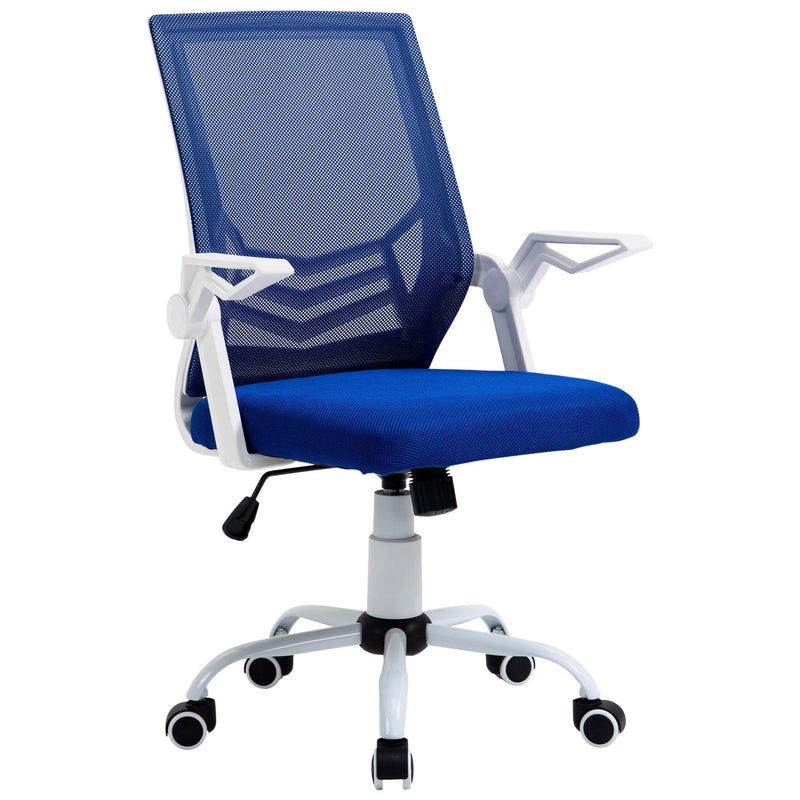 Cadeira de Escritório Ergonômica Giratória com Altura Ajustável Apoio para os Braços Dobrável Suporte Lombar e Encosto Transpirável 62,5x55x94-104cm Azul