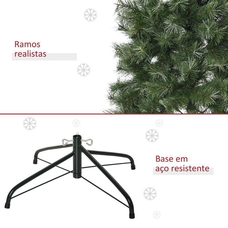 Árvore de Natal Artificial 180cm Ignífugo com 493 Ramos Folhas de PVC Base Dobrável e Suporte Metálico Decoração de Natal para Interiores Verde