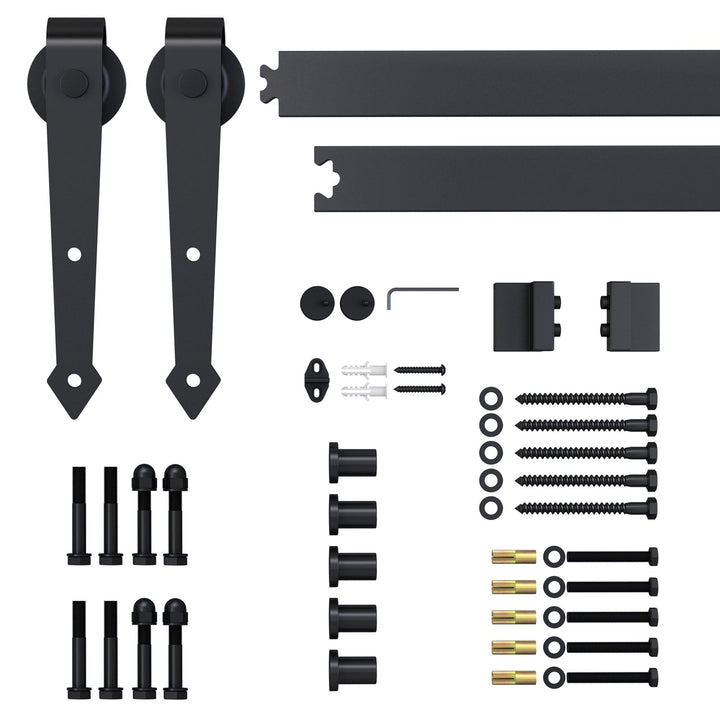 200cm/6.6T Ferragens para Porta Corredeira Tipo Flecha Kit de Acessórios para Porta Corredeira de Madeira com Guia de Chão Trilho Aço de Carbono Preto