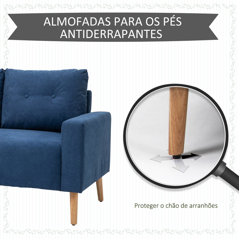 Sofá de 2 Lugares Sofá Moderno Estofado em Poliéster com 2 Almofadas Apoio para os Braços e Pés de Madeira de Borracha para Dormitório Escritório 145x76x88 cm Azul