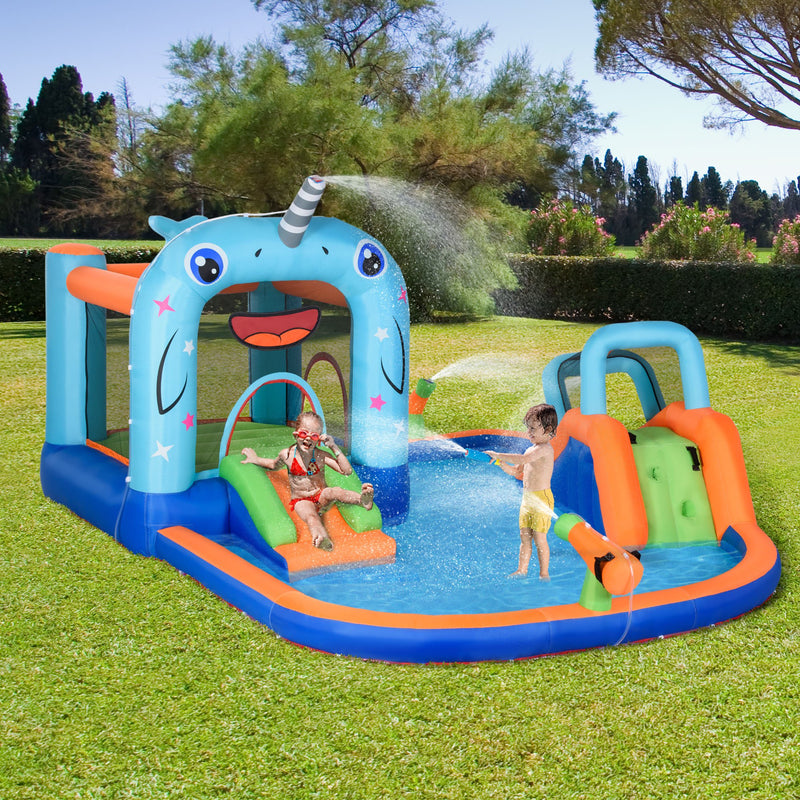 Castelo Insuflável para Crianças de 3-8 Anos com Escorrega Trampolim Piscina Castelo Insuflável com Inflador e Bolsa de Transporte para Exterior 420x370x230cm Multicolorido