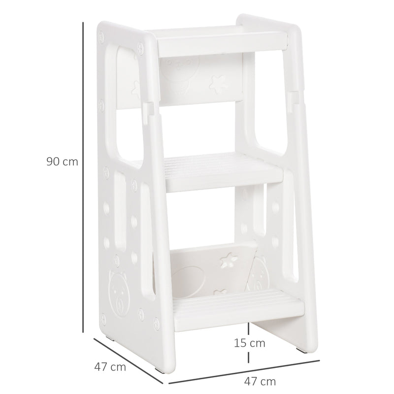 Torre de Aprendizagem para Crianças com Altura Ajustável em 3 Posições e Plataforma Antiderrapante para Cozinha Sala de Jantar Casa de Banho 47x47x90cm Branco