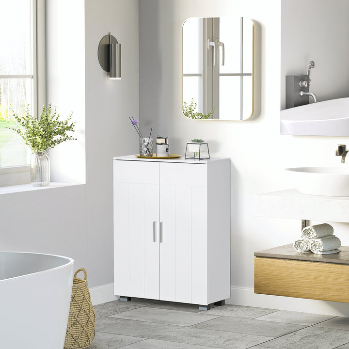 Armário de Casa de Banho com 2 Portas e 2 Prateleiras Ajustáveis em 7 Níveis Móvel Auxiliar de Armazenamento para Sala de Estar Cozinha 60x30x80cm Branco