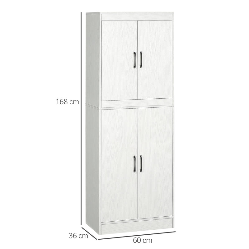 Armário de Cozinha Móvel Auxiliar de Cozinha com 4 Portas e 5 Prateleiras para Cozinha Sala de Jantar Estilo Moderno Anti-Tombo 60x36x168cm Branco