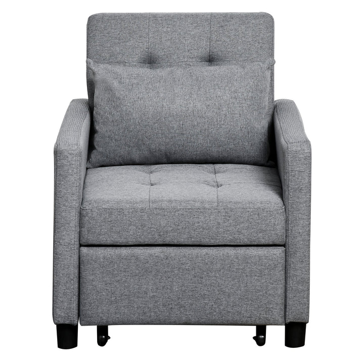 Sofá-cama Individual Poltrona com encosto reclinável Almofada removível Assento acolchoado e 4 rodas 69x77x84 cm Cinza