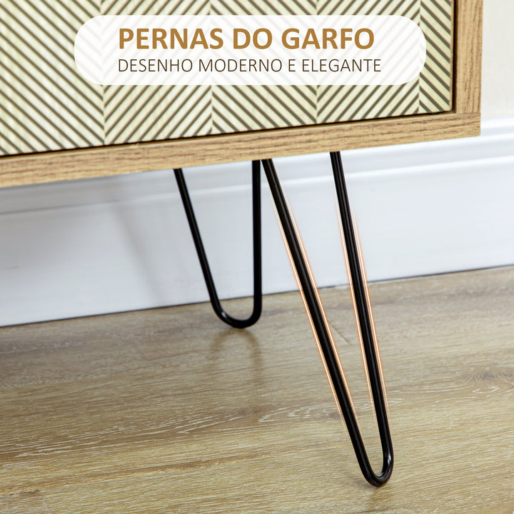 Cómoda com 4 Gavetas Gaveteiro de Madeira com Porta Prateleira Ajustável e Pés de Metal para Sala de Estar Dormitório Cozinha 79x39x86cm Marrom