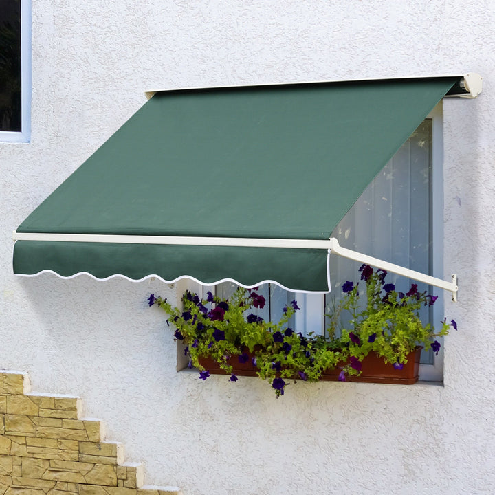 Toldo da janela de Toldo Manual Alumínio Retrátil para exterior toldo do balcão tela impermeável do poliéster do ângulo ajustável 180x70Cm verde