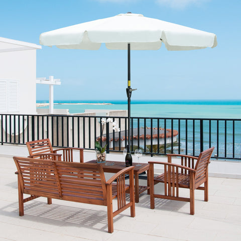 Chapéu de Sol de Jardim Ø266x250 cm Proteção UV50+ Chapéu de Sol de Alumínio Inclinável com Teto de Ventilação Manivela para Terraço Varanda Exterior Bege