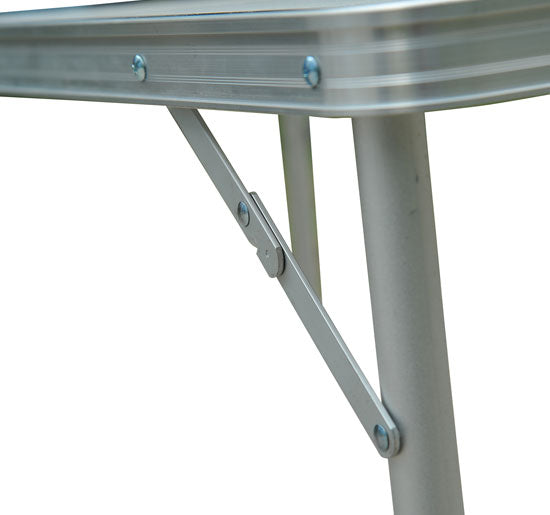 Mesa de acampamento dobrável e conversível com altura ajustável - Cor: Branco - Alumínio e MDF - 120x60x54-70cm