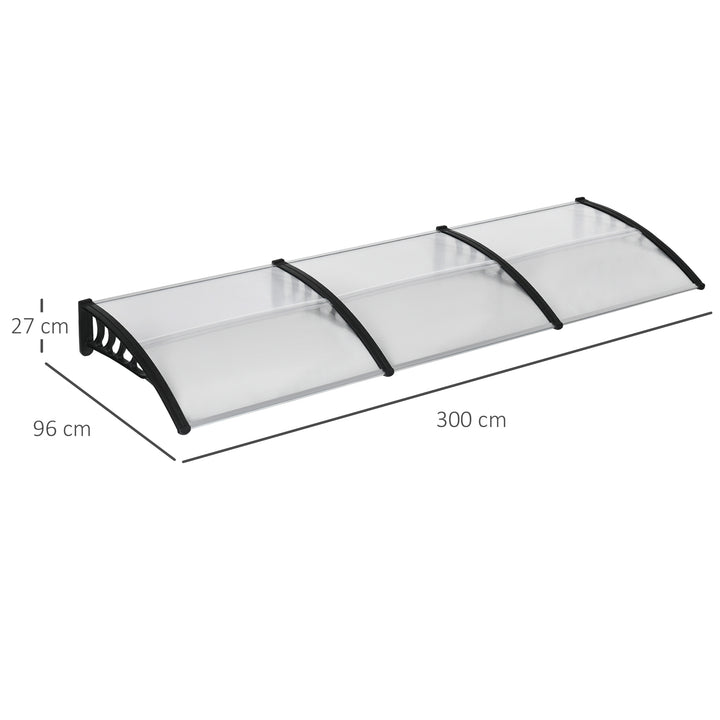 Marquise de Proteção 300x96cm Marquise Exterior para Portas e Janelas Contra o Sol e Chuva com Suporte Liga de Alumínio Policarbonato Transparente
