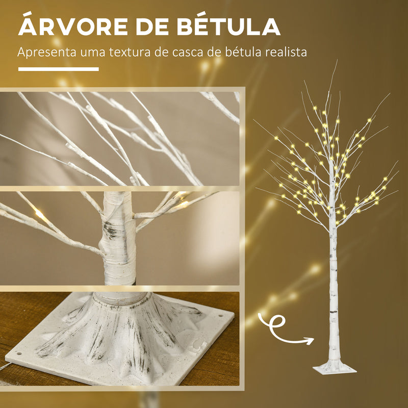 Árvore de Bétula Altura 180cm com 96 Luzes LED IP44 Branco Quente Ramos Flexíveis e Base de Candeeiro Árvore de Decoração de Natal para Interiores 22x22x180 cm Branco