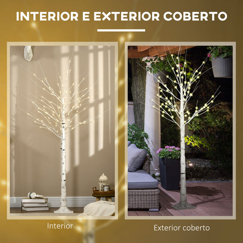 Árvore de Bétula Altura 180cm com 96 Luzes LED IP44 Branco Quente Ramos Flexíveis e Base de Candeeiro Árvore de Decoração de Natal para Interiores 22x22x180 cm Branco