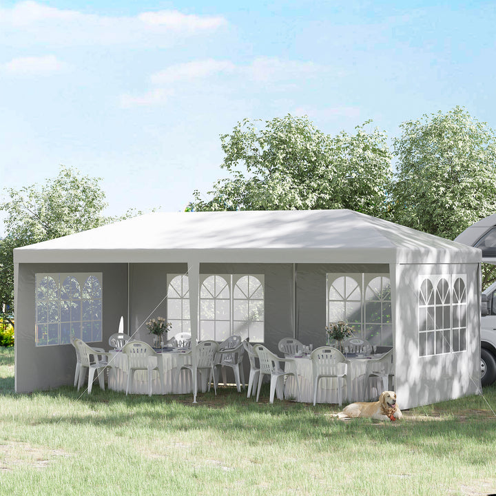 Tenda para Festas 585x295x255 cm Tenda de Jardim com Paredes Laterais Removíveis 4 Janelas Transparentes Branco