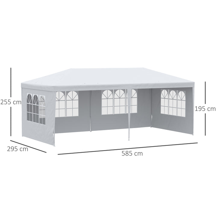 Tenda para Festas 585x295x255 cm Tenda de Jardim com Paredes Laterais Removíveis 4 Janelas Transparentes Branco