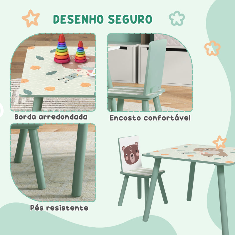 Conjunto de Mesa e Cadeiras para Crianças de 3 Peças Mesa Infantil com 2 Cadeiras Conjunto de Móveis para Atividades com Crianças de 3-8 Anos para Dormitório Sala de Jogos Verde