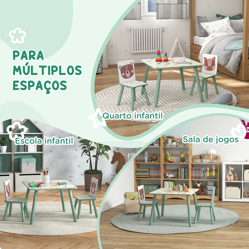 Conjunto de Mesa e Cadeiras para Crianças de 3 Peças Mesa Infantil com 2 Cadeiras Conjunto de Móveis para Atividades com Crianças de 3-8 Anos para Dormitório Sala de Jogos Verde