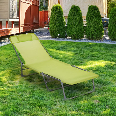 Espreguiçadeira dobrável e reclinável de jardim com apoio de cabeça e encosto ajustável em 5 níveis Tecido textilene respirável 182x56x24,5 cm verde