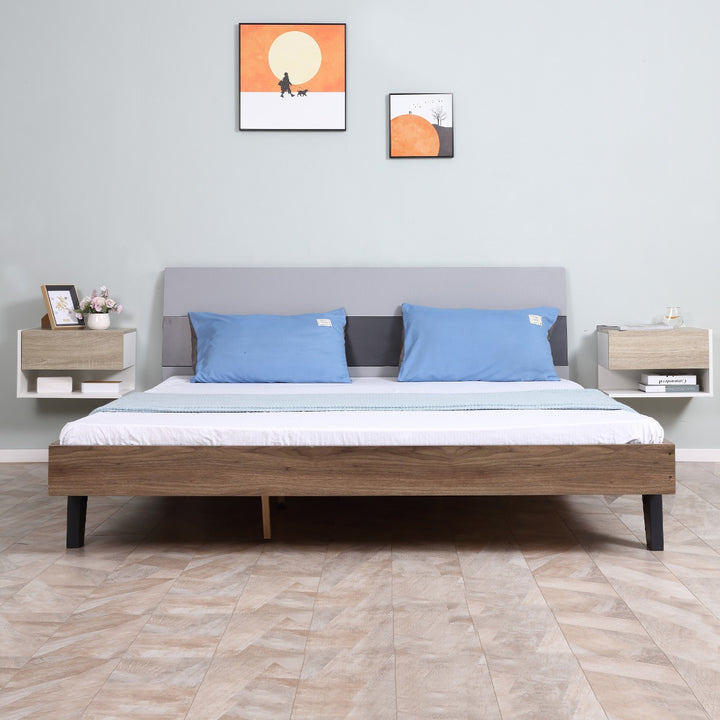 Conjunto de 2 mesinhas de cabeceira flutuantes de madeira com 1 gaveta e prateleira aberta Desenho moderno montado na parede 46x30x30 cm Carvalho e branco