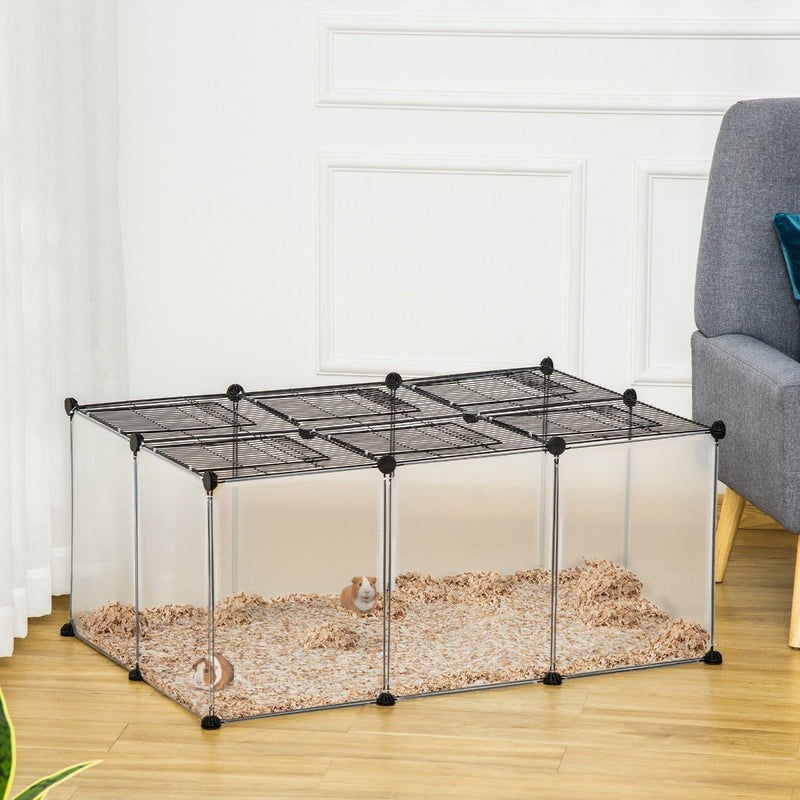 Parque para Animais de Estimação Gaiola para Coelhos Porquinho da India Chinchila Modular Interior e Exterior 105x70x45cm Preto