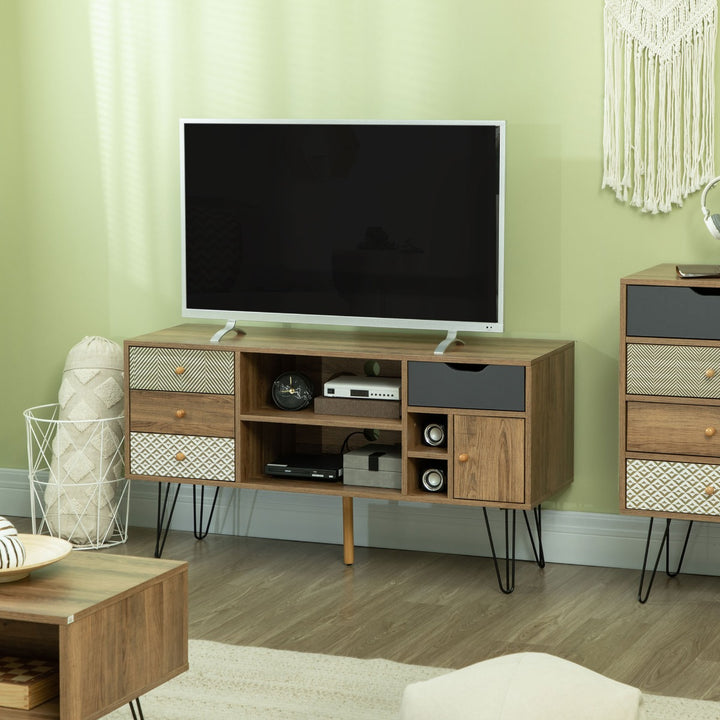 Móvel de TV com Prateleira de Armazenamento 4 Gavetas e Pés de Metal Móvel de TV para Televisores de até 50 Polegadas para Escritório 120x39x64cm Marrom