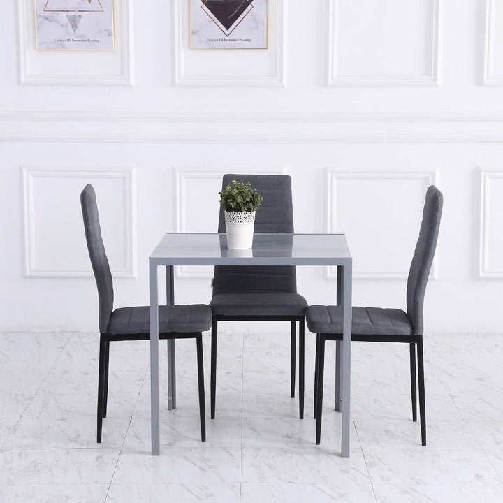 Mesa de Sala de Jantar de Cristal Mesa de Cozinha Quadrada para 4 Pessoas com Pés de Metal 75x75x75cm Cinza