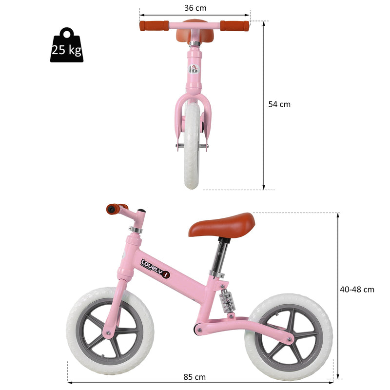 Bicicleta sem pedais para crianças acima de 2 anos para treinar equilíbrio 85x36x54 cm (CxLxA) rosa