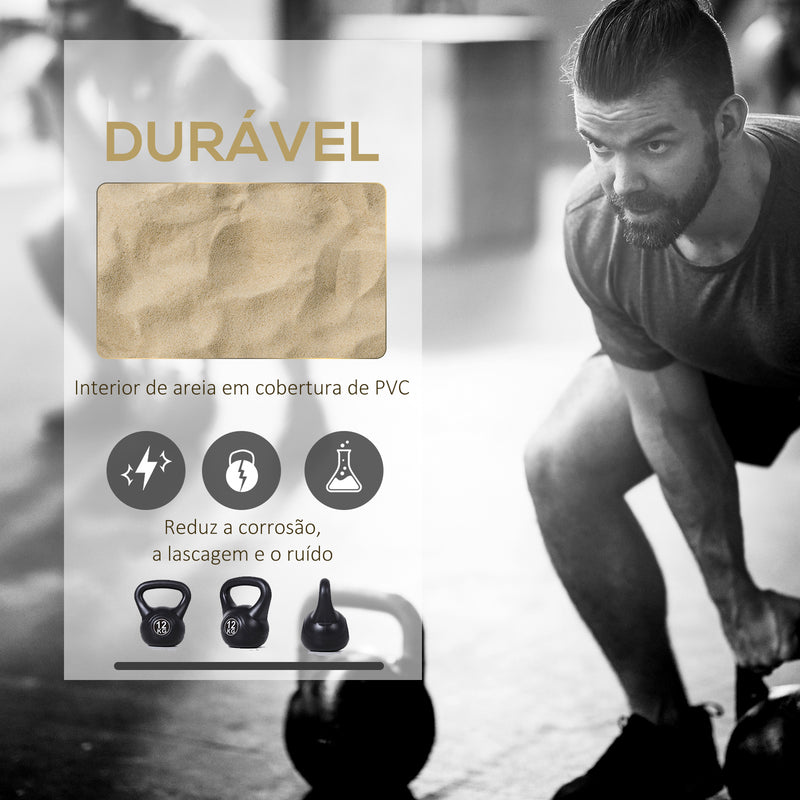 Peso Russo de 12 kg Kettlebell Preenchido de Areia com Punho Largo e Antiderrapante para Trenos em Casa e Ginásio 27x21x31 cm Preto