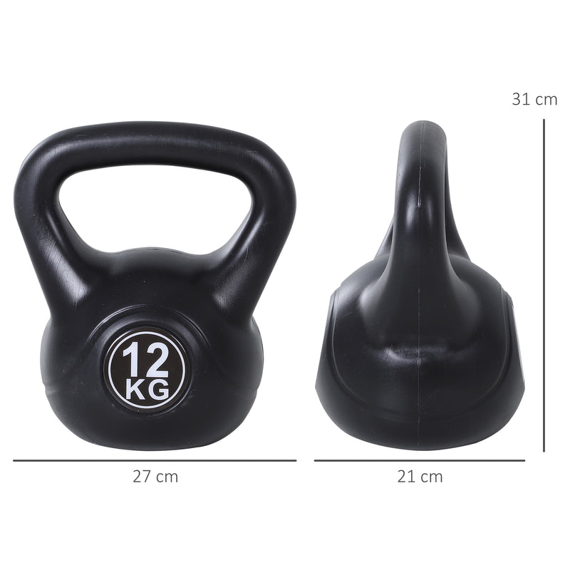 Peso Russo de 12 kg Kettlebell Preenchido de Areia com Punho Largo e Antiderrapante para Trenos em Casa e Ginásio 27x21x31 cm Preto