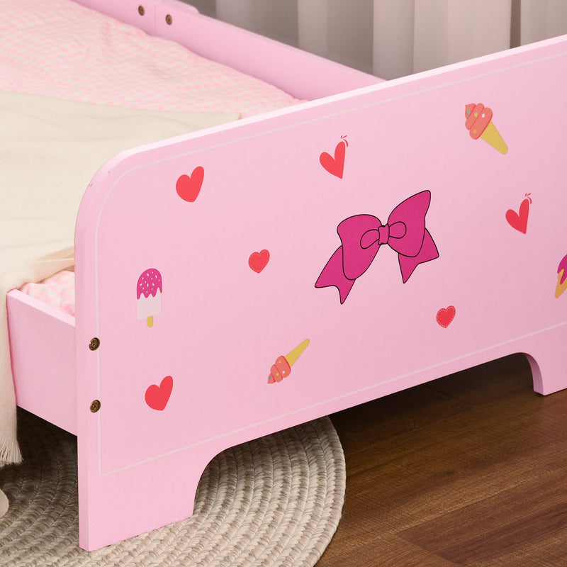 Cama para Crianças de 3-6 Anos 143x74x59cm Cama Infantil de Madeira com Barreiras de Proteção Carga Máxima 80kg Rosa