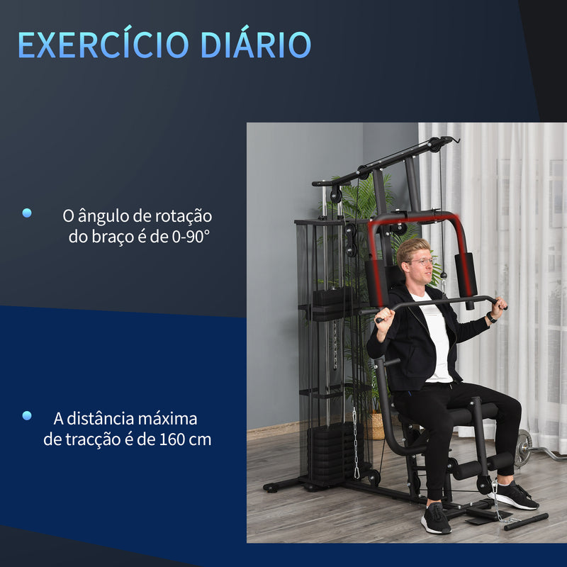 Multi Estação de Musculação com Estribo para Pernas Placas de Peso de 45kg Carga Máxima 120kg para Treinamento Fitness em Casa Academia 150x110x210cm Preto