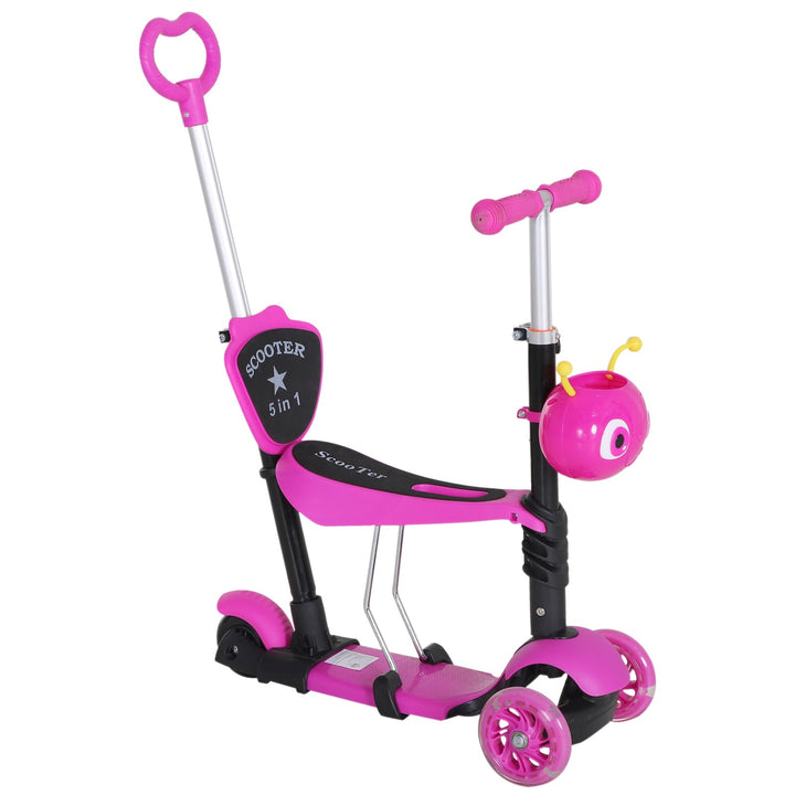5 em 1 trotinete para crianças de acima de 1 ano 3 rodas trotinete com assento removível guiador ajustável 62x25x72,5 cm Rosa