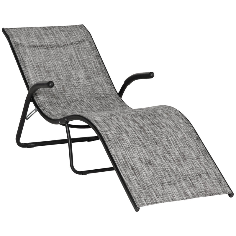 Espreguiçadeira de Jardim com Apoio para os Braços Apoio para os Pés Encosto Respirável e Estrutura de Metal Ergonómico para Terraço Praia Acampamento 170x62x68cm Cinza