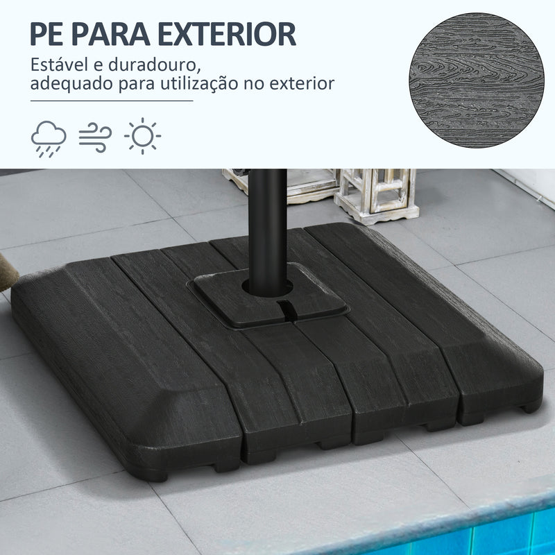 Pesos Base para Chapéu de Sol de 4 Peças Base para Chapéu de Sol Recarregável com Água 100 kg ou Areia 135 kg para Base Cruzada 98x98x18,5 cm Preto