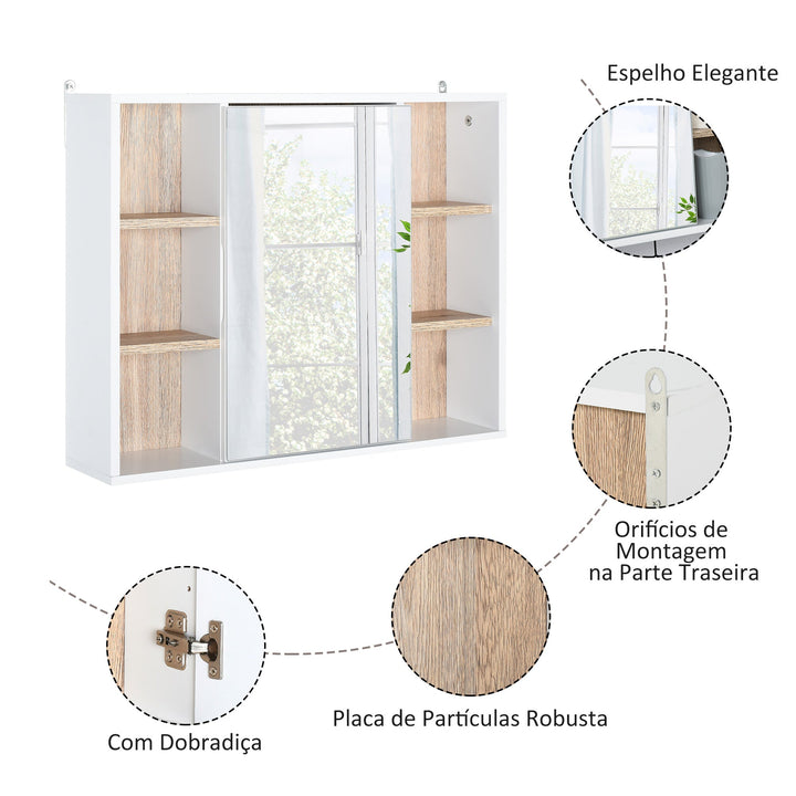 Armário de banheiro com espelho com espaço interior e prateleiras abertas 60x14.5x49.4 cm