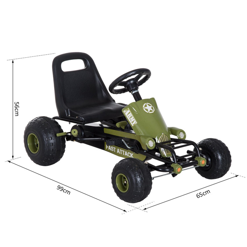 Carro de Pedais Desportivo com Assento Ajustável Embraiagem e Travão para Crianças acima de 3 Anos Carga 35kg 99x65x56cm Quadro de Aço Preto e Verde