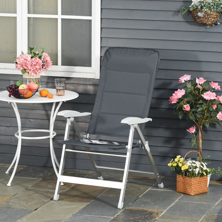 Cadeira de jardim dobrável de alumínio com encosto alto ajustável de 7 posições e encosto de cabeça acolchoado 75x61,5x114,5 cm cinza