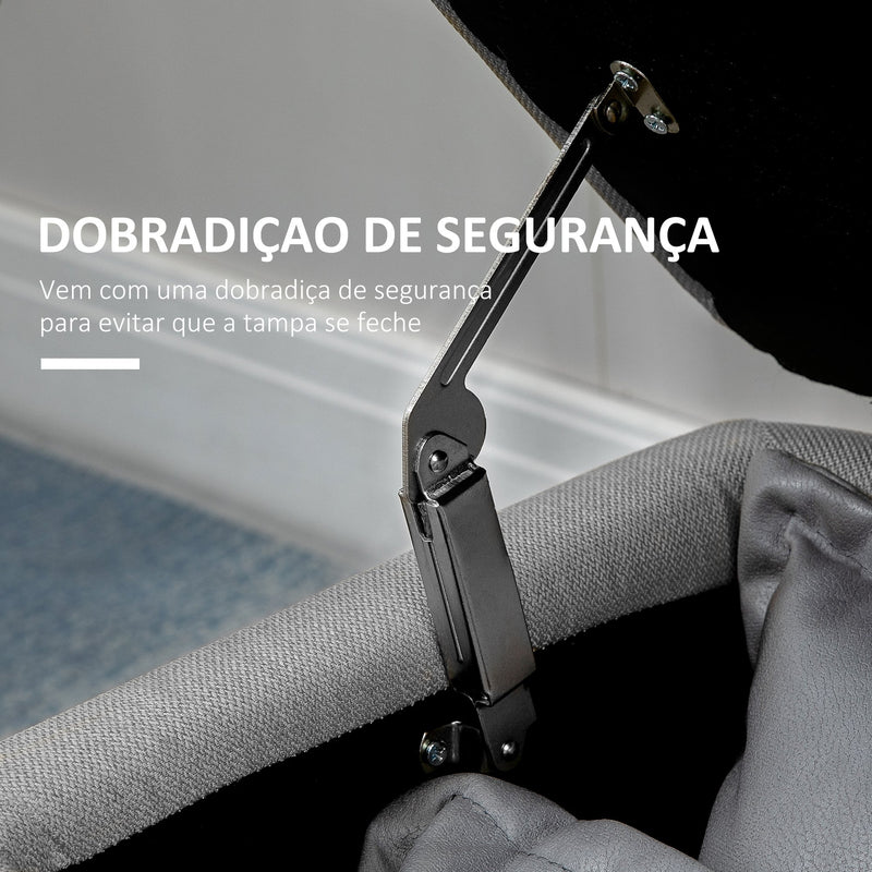 Banco de Armazenamento Estofado em Linho com Tampa Abatível e Pés de Aço para Dormitório Sala de Estar Entrada Carga Máxima 150kg 102x40x39,5cm Cinza