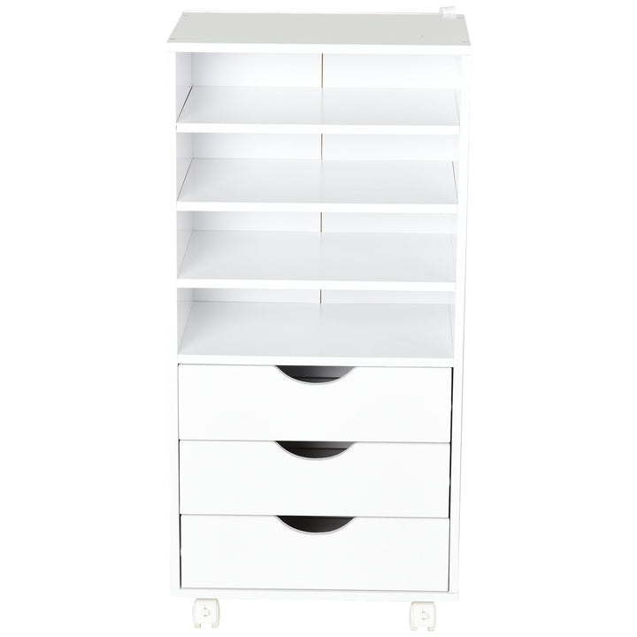 Móveis de escritório com 3 gavetas 4 prateleiras abertas 4 rodas 40x30x83 cm Branco